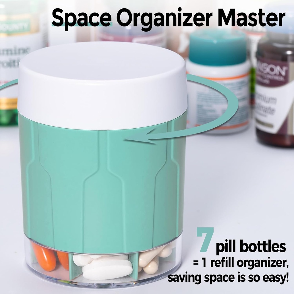 Betife Extra Large Supplement Organizer,Weekly Pill Organizer Bottle, Daily Pill Dispenser with 7 Large Compartments, Organizer to Hold 7 Day Vitamin Medication,21 Labels and a Cleaning Brush(Cyan) 3
