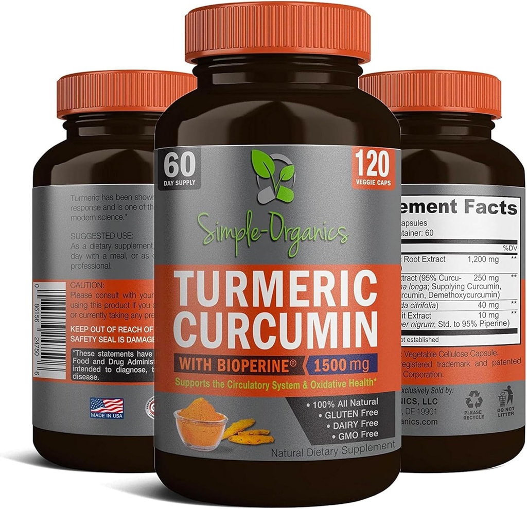 Turmeric Curcumin with Bioperine, Black Pepper Extract for Absorption, Natural Joint Support and Overall Health, 1500mg per Serving, 120 Vegan Capsules 3