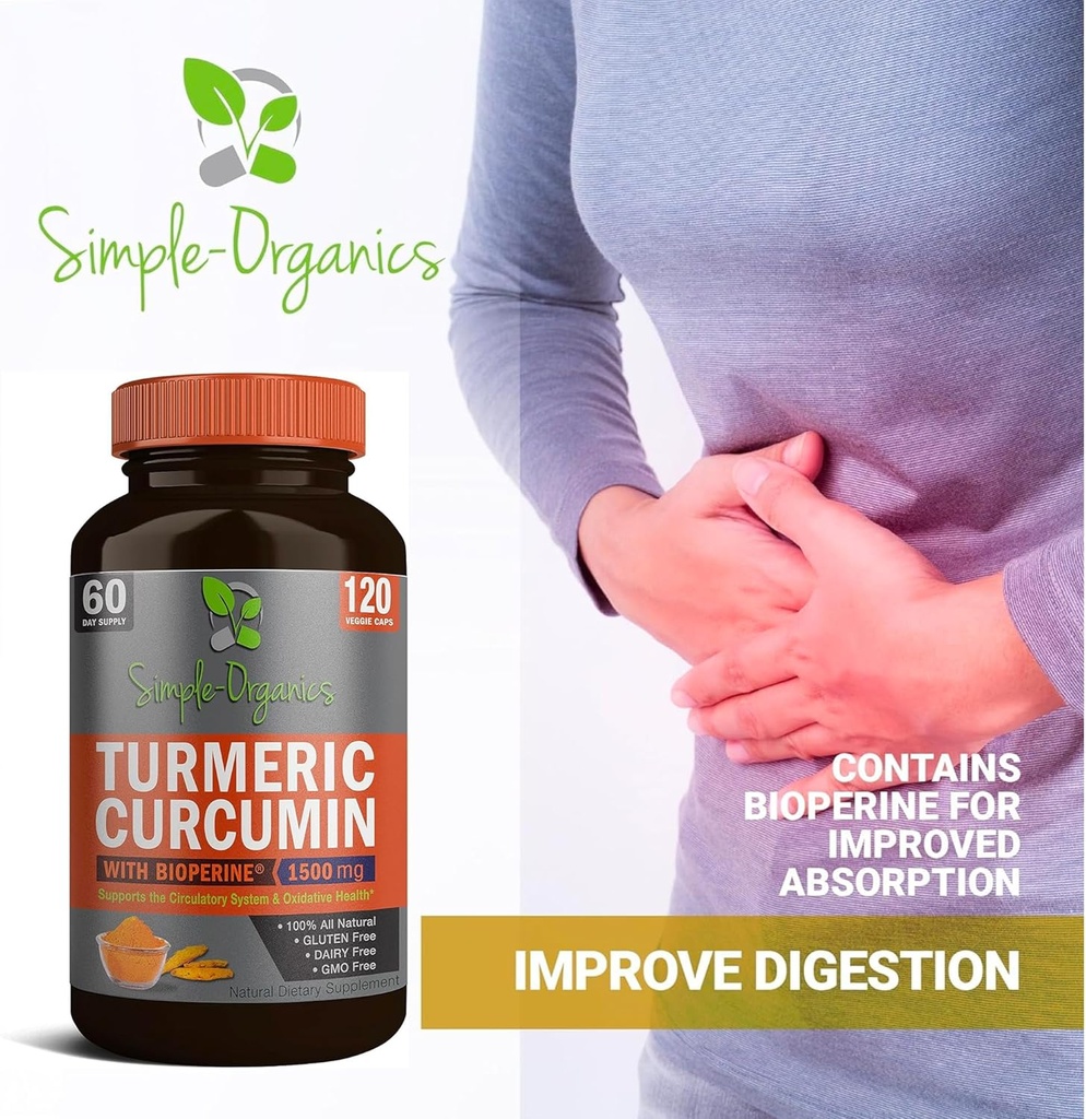 Turmeric Curcumin with Bioperine, Black Pepper Extract for Absorption, Natural Joint Support and Overall Health, 1500mg per Serving, 120 Vegan Capsules 4