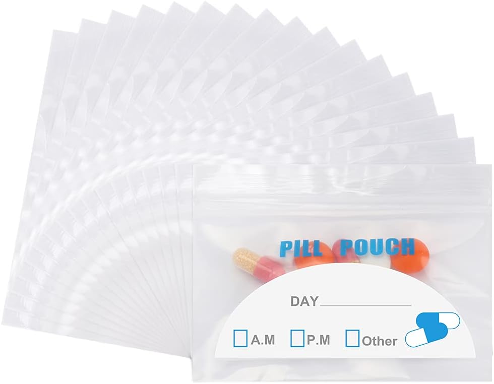 100 Pack Pill Pouch Bags - (4" X 2.75") Thickness is 6 Mil, Portable Plastic Pills Bag Hold Vitamin, Supplements, Medication, and Vitamin Storage 2