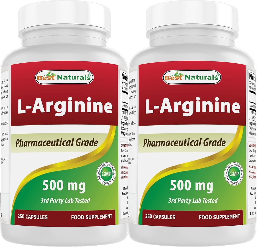 Best Naturals L-Arginine 500mg 250 Capsules (250 Count (Pack of 2)) 2