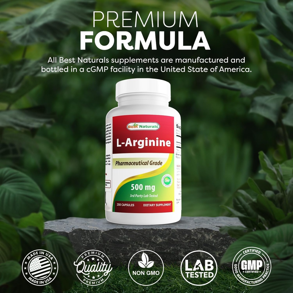 Best Naturals L-Arginine 500mg 250 Capsules (250 Count (Pack of 2)) 6