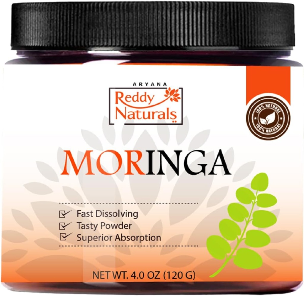 Reddy Naturals Aryana Moringa Powder - Organic Moringa Leaf Extract Superfood Powder – Great-Tasting, Fast-Dissolving Moringa – 4.2 oz (120 g) 2