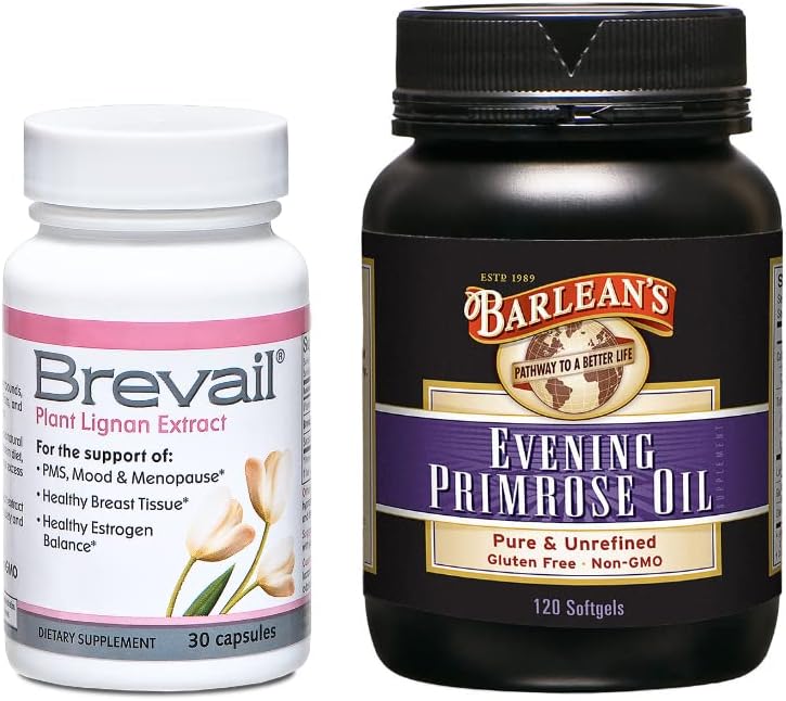 Barlean's Women's Hormone Support Supplements Bundle, 30 Count Brevail Capsules and 120 Count Evening Primrose Oil Supplement Softgels 2