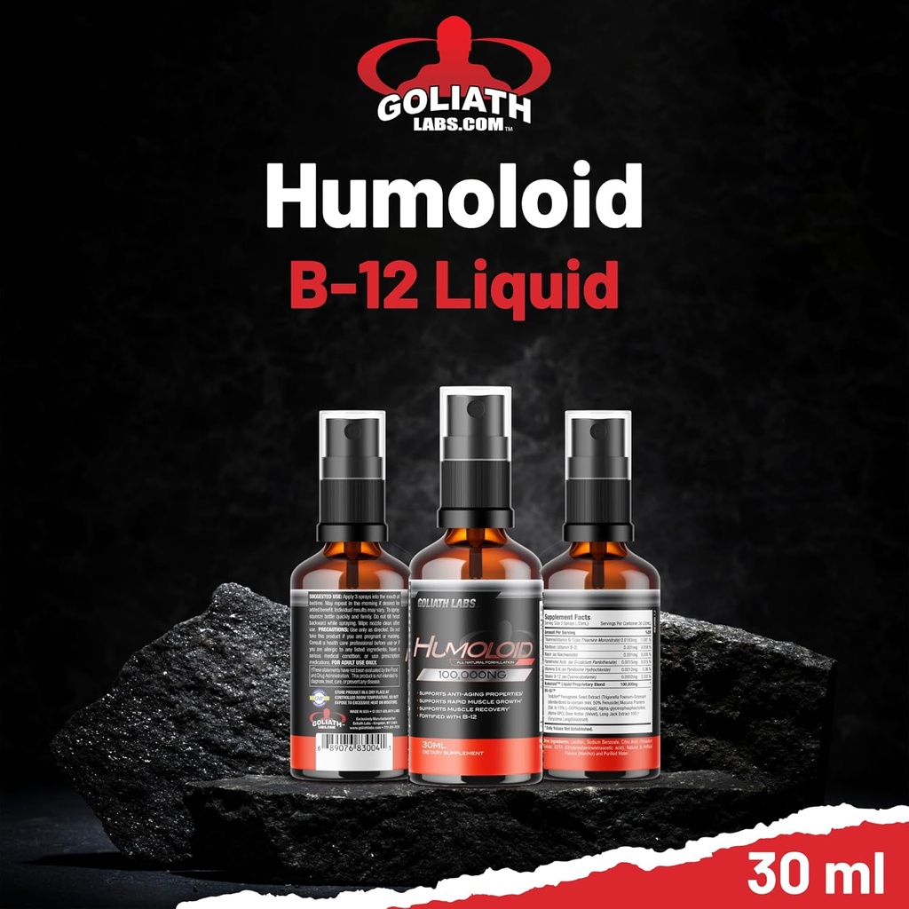 Humoloid B-12 Liquid – 30ml Citrus Oral Spray for Increased Energy, Muscle Growth, Faster Recovery, Youthful Vitality & Immune Support – Fortified with B-12 for Wellness – 30-Day Supply, Made in USA 4