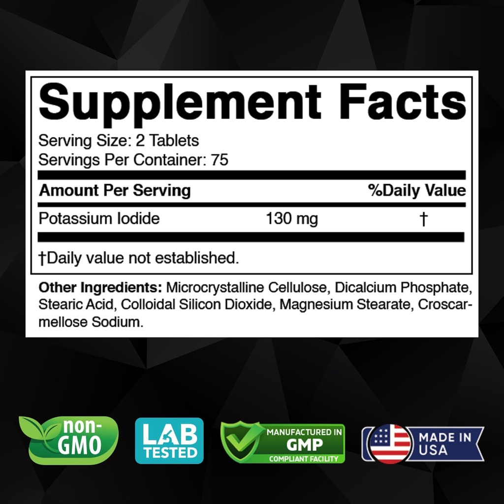 Potassium Iodide Dietary Supplement 130 mg per Serving - 150 Tablets (3 Bottles) 3