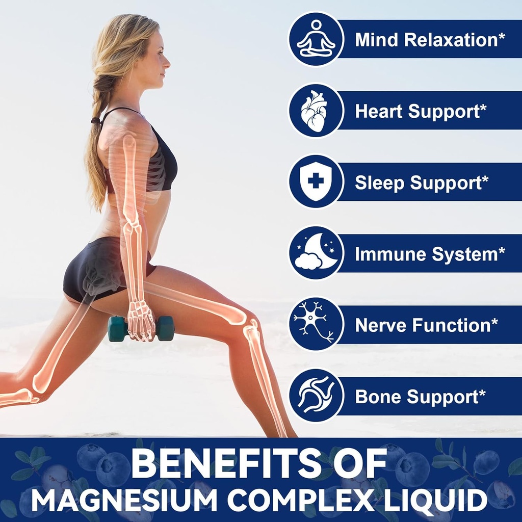 Magnesium Glycinate Liquid Drop 21 in 1 Magnesium Complex with Vitamin D3,K2,B6 & B12 Plus L-Theanine Omega-3 Sea Moss Extract for Energy,Sleep,Joint,Heart Health Sugar Free Blueberry Flavor,2 Fl Oz 4