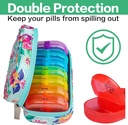Serfeymi Weekly Travel Pill Organizer 2 Times A Day AM PM Upgraded Rainbow Pill Box 7 Day with Portable Zipper PU Leather Pill Case, Medicine Organizer for Pills, Vitamins, Fish Oils - Green-01 6