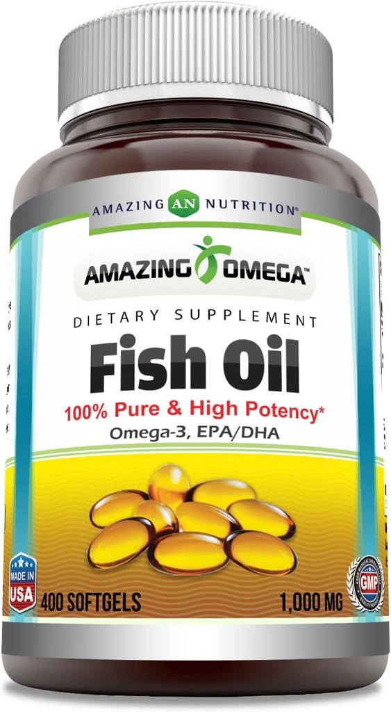 Amazing Omega Fish Oil 1000 mg Softgels Supplement | Omega-3, 180 mg EPA. 120 mg DHA | High Potency (400 Count | 2 Pack) 5