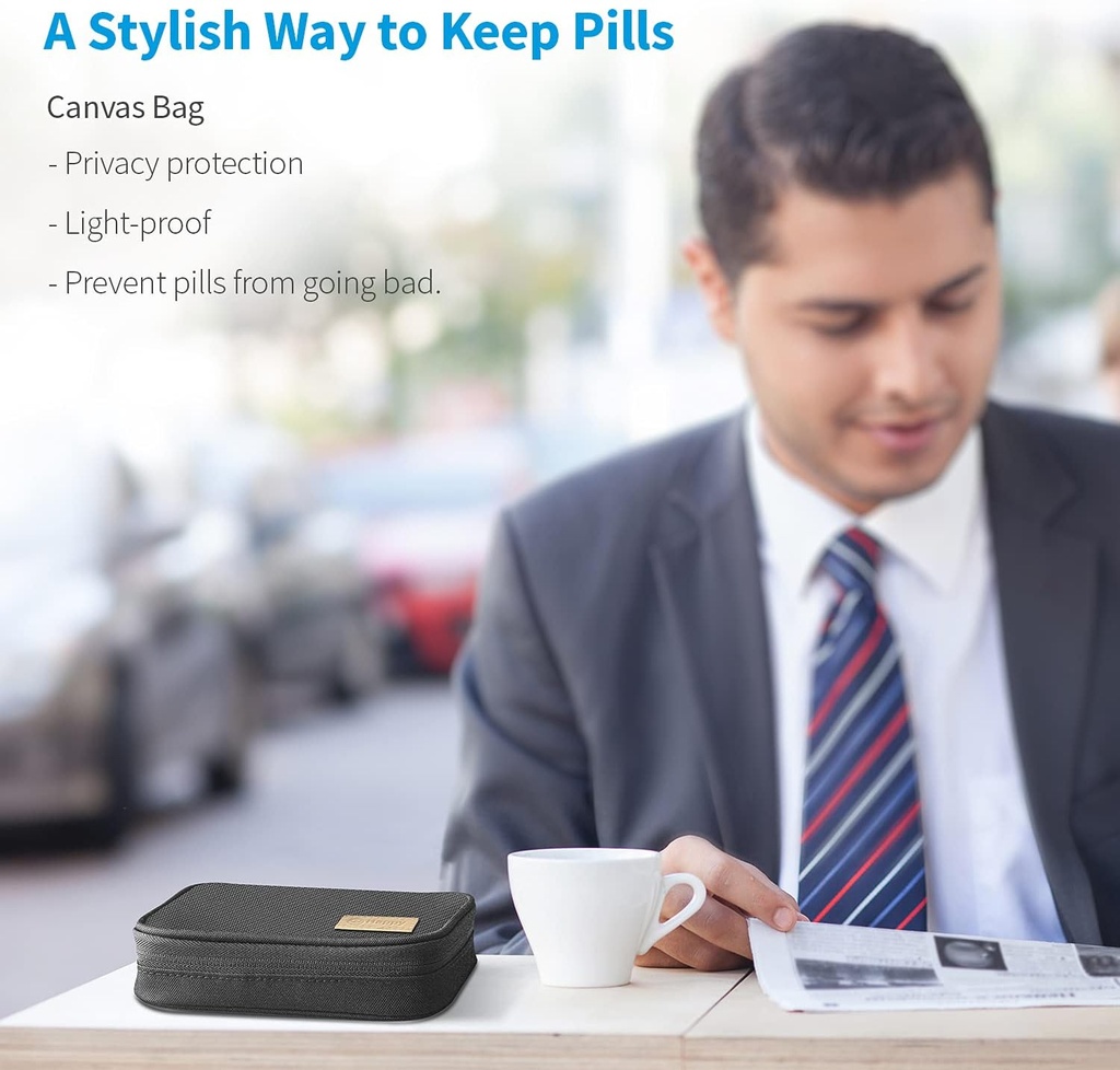 ZIKEE Large Weekly Pill Case Organizer 3 Times a Day, Portable Light Proof Canvas Bag Pill Box 7 Day to Protect Your Privacy and Store Medication, Vitamin, Fish Oil, Supplement (Black) 6