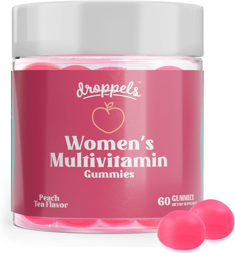 Droppels Women's Multivitamin Gummies with Folic Acid, Vitamins A, D, C, E, K, B6, B12, Biotin & More | Vegan, Non-GMO & Pectin-Based Daily Vitamins for Women | Peach Tea Flavor, 60 Count 2