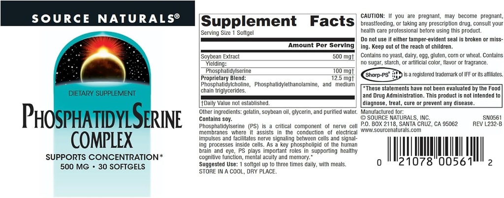 Source Naturals Phosphatidyl Serine Complex Stabilized Enzyme Supplement 500mg - 30 Softgels 5