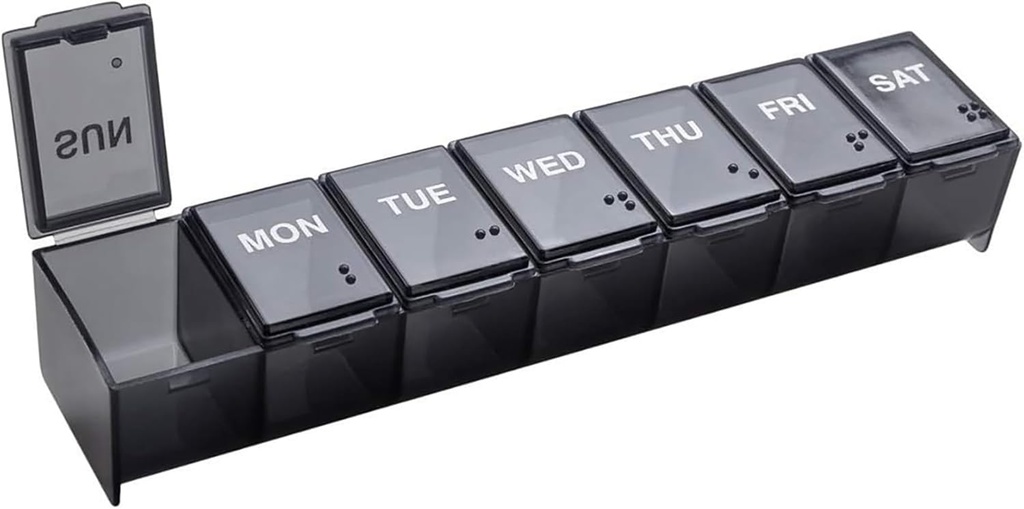 EZY DOSE Weekly (7-Day) Daily Pill Case, Medicine Planner, Vitamin Organizer, Supplement Container, Convenient and Easy to Use, Large Compartments, Travel Friendly, Black, Made in the USA, BPA Free 2