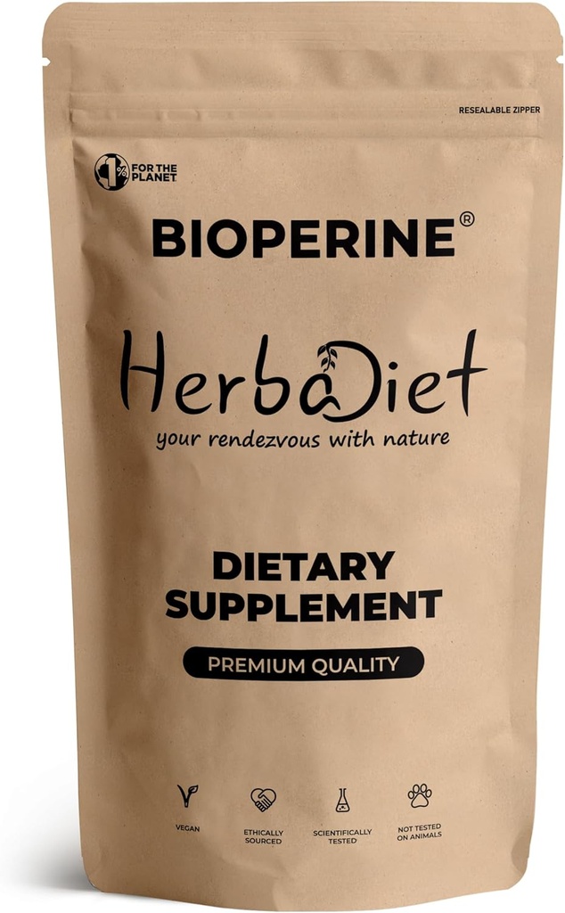 Herbadiet Bioperine Powder | Black Pepper Extract Powder Piperine 95% by HPLC | Bioavailability Enhancer, Boosts Nutrients Uptake | Gluten Free, Non-GMO Bulk Supplement (14 gram/ 0.5 oz) 2
