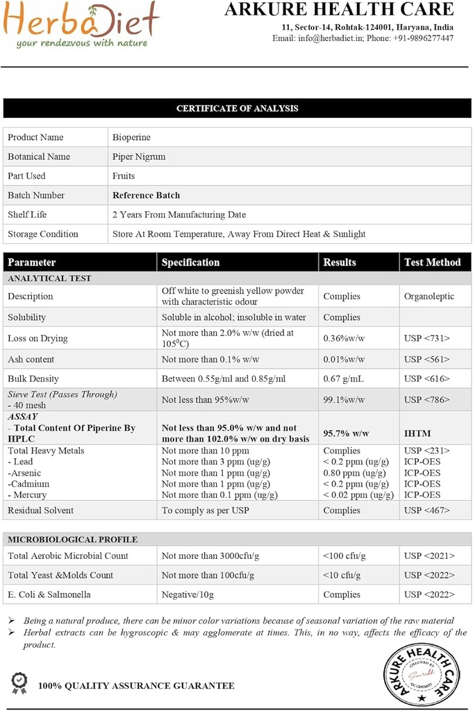 Herbadiet Bioperine Powder | Black Pepper Extract Powder Piperine 95% by HPLC | Bioavailability Enhancer, Boosts Nutrients Uptake | Gluten Free, Non-GMO Bulk Supplement (14 gram/ 0.5 oz) 4