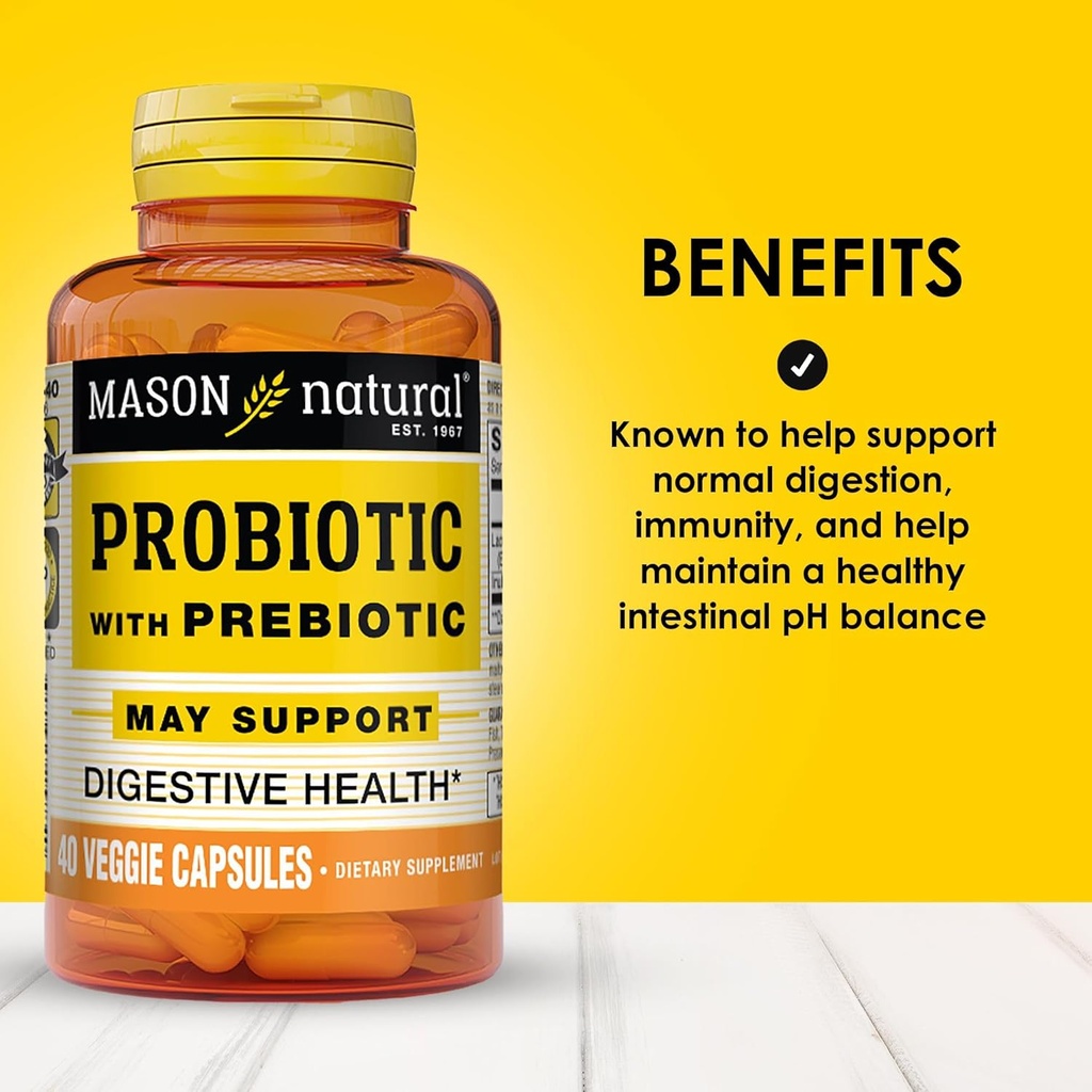MASON NATURAL Probiotic with Prebiotic, 40 Day Supply for Normal Digestive Function & Improved Gut Health, 40 Veggie Capsules 3