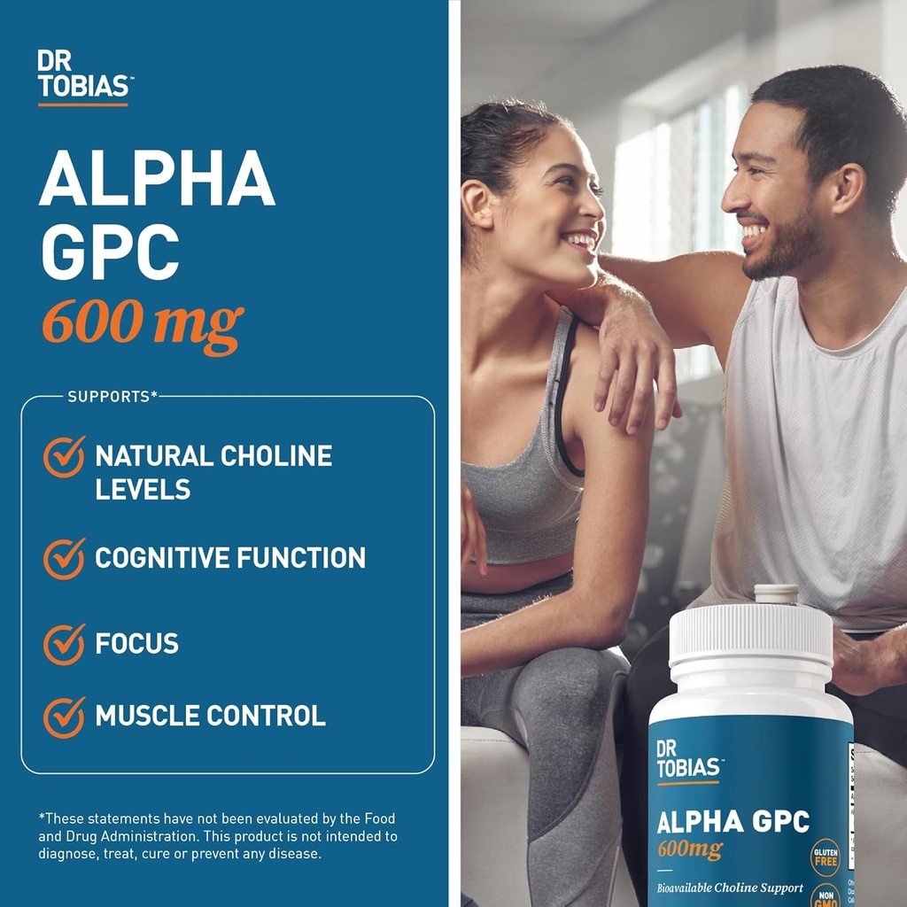Dr. Tobias Alpha GPC 600mg Per Serving - Bioavailable Choline Supplements for Brain, Memory and Focus - Premium Nootropic Alpha GPC Choline Supplement, Vegan, Non-GMO, 60 Capsules, 30 Servings 5