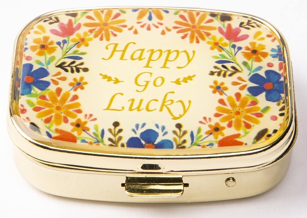 AmyZone Metal Pill Organizer Travel Friendly Portable Compact Pill Box Cute Pill Case to Hold Vitamins/Tylenol/Fish Oil/Supplements/Meds/Tablet for Purse/Pocket(Happy Go Lucky) 3