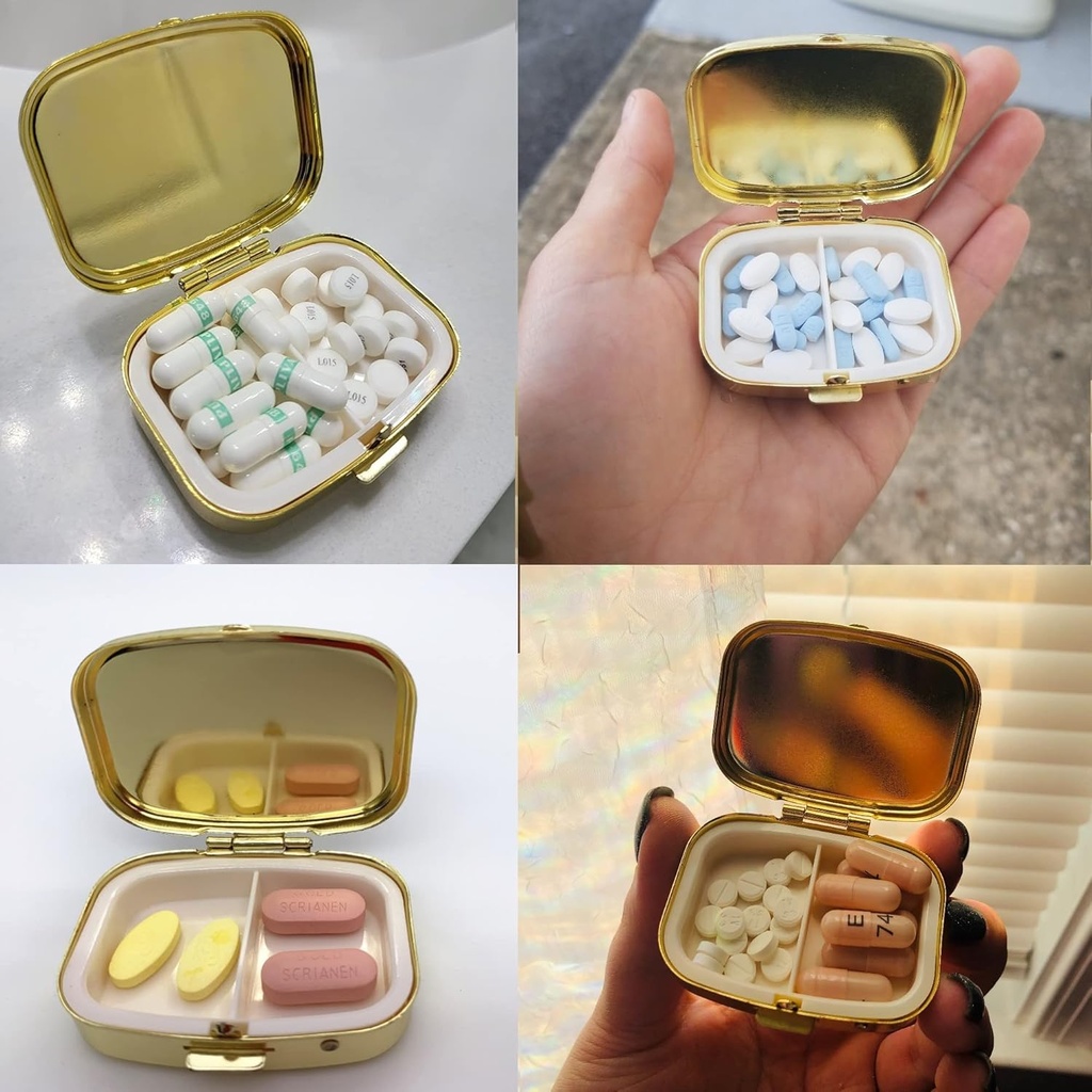 AmyZone Metal Pill Organizer Travel Friendly Portable Compact Pill Box Cute Pill Case to Hold Vitamins/Tylenol/Fish Oil/Supplements/Meds/Tablet for Purse/Pocket(Happy Go Lucky) 4