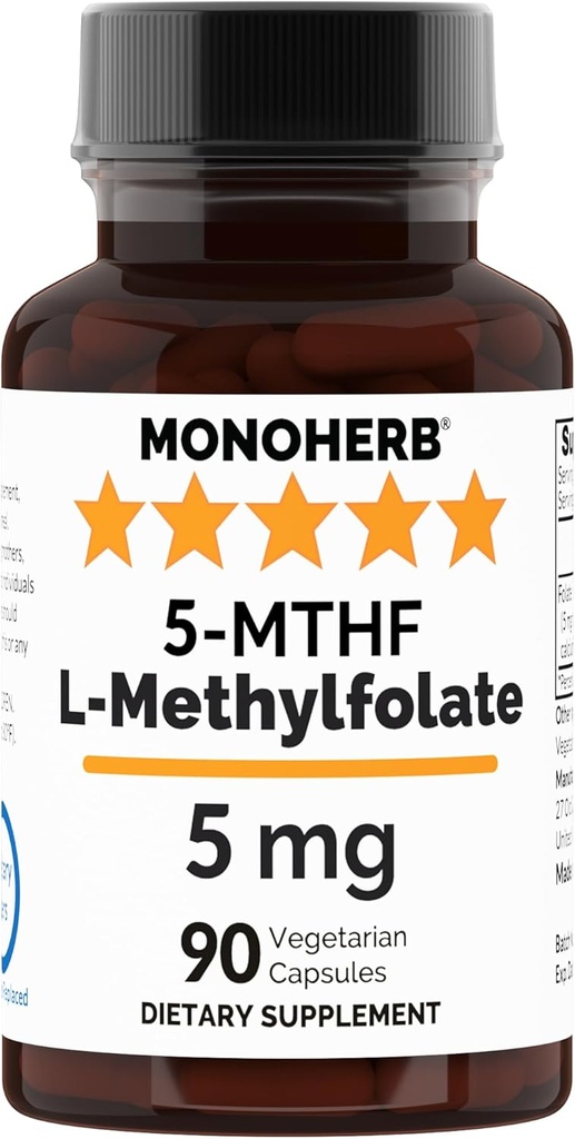 MONOHERB L-Methylfolate 5-MTHF 5 mg - 90 Vegetarian Capsules - Methyl Folate Supplement 2