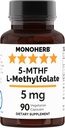 MONOHERB L-Methylfolate 5-MTHF 5 mg - 90 Vegetarian Capsules - Methyl Folate Supplement 2