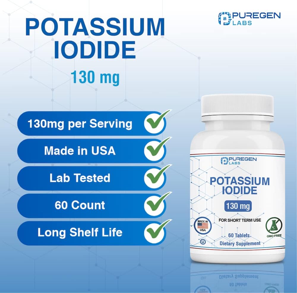 Potassium Iodide Tablets 130 mg EXP 07/2025, Kosher Iodine Tablets, Thyroid Support – 3 Pack | 180 Tablets Total 5
