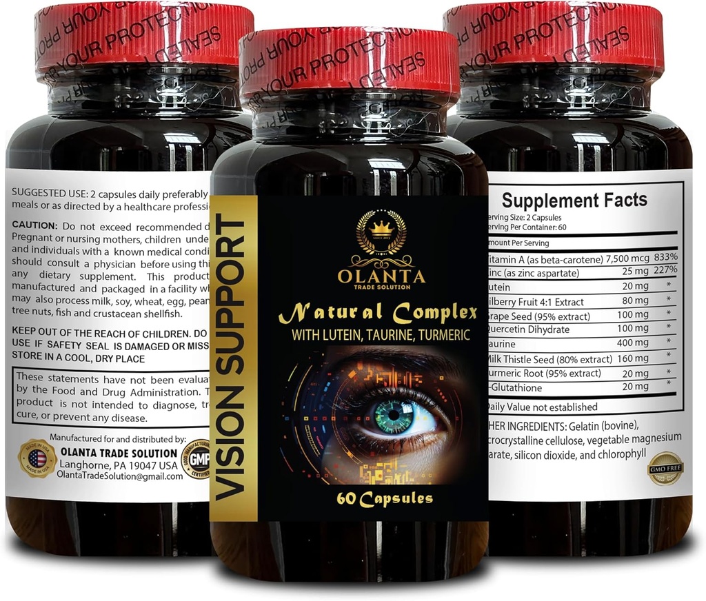 Vision Support Natural Formula - Visions Support Formula - Vision Support Supplement with Zinc, Beta-Carotene & Lutein - antioxidant Blend - 1 Bottle 60 Capsules 3