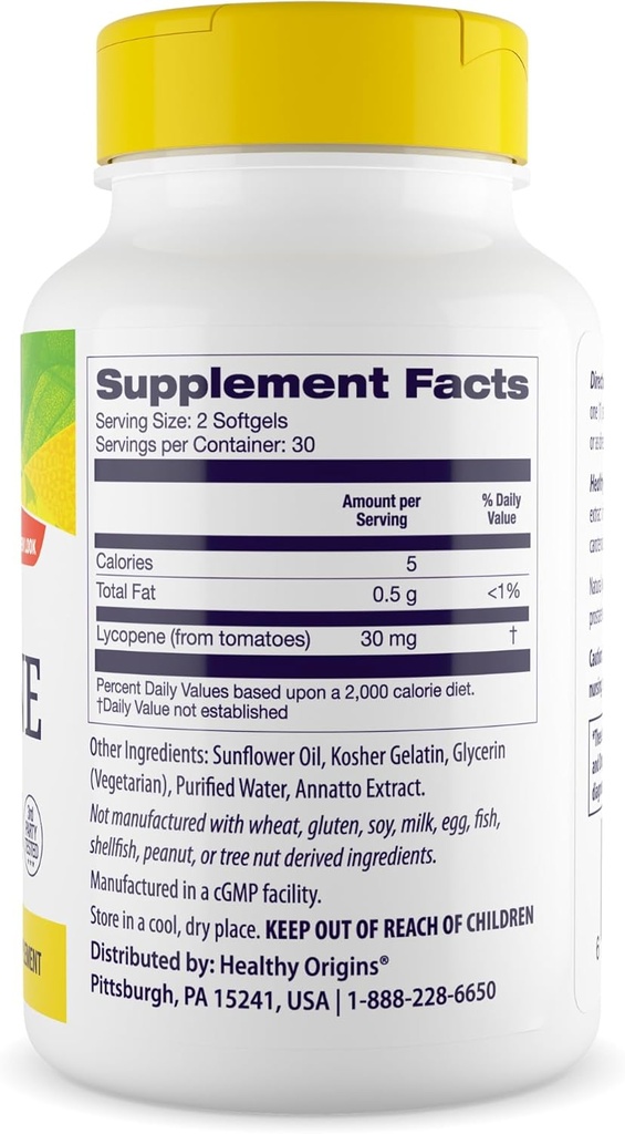 Healthy Origins Lycopene 15 mg (Natural, Non-GMO, Gluten Free, Skin Support, Prostate Support), 60 Softgels 4