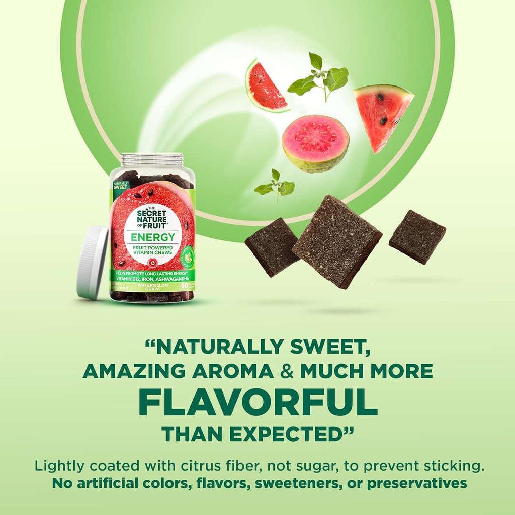 The Secret Nature of Fruit Beauty Chews, Real Fruit Powered Vitamin Chews with Vitamins A & E, Biotin, CoQ10, Strawberry & Pomegranate for Healthy Hair, Skin & Nails, Gummy, (60 Count) 5