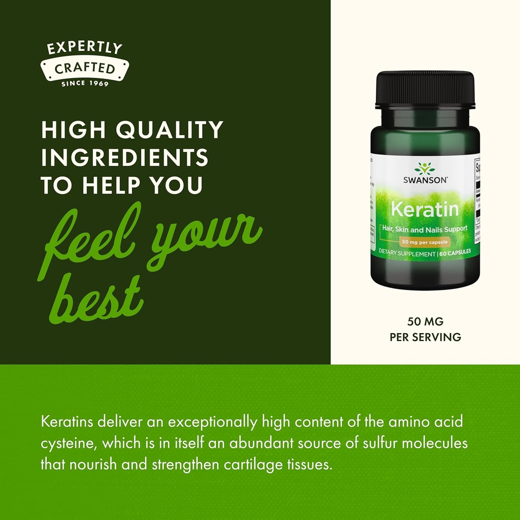 Swanson Keratin (from Tibetan Wool) - Natural Supplement Promoting Healthy Joints, Hair, Skin & Nails - Helps Nourish Healthy Connective Tissues - (60 Capsules, 50mg Each) (4 Pack) 6