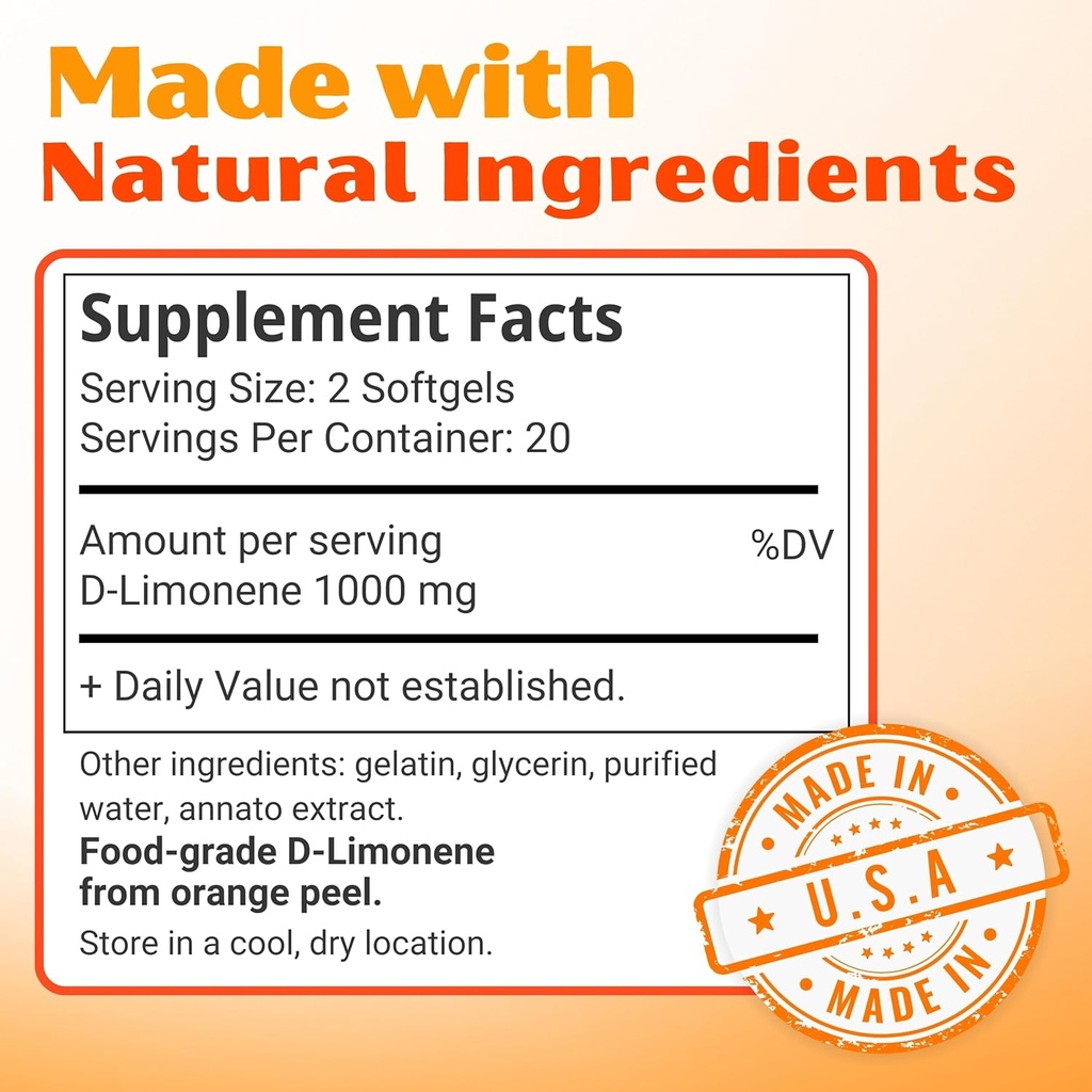Orange Burps | D-Limonene Supplement - Acid Reducer (Antacid for Acid Reflux), Heartburn Relief, GERD Relief, and Indigestion Relief | Orange Peel Extract for Health and Wellness (1,000 mg, Pack of 2) 4