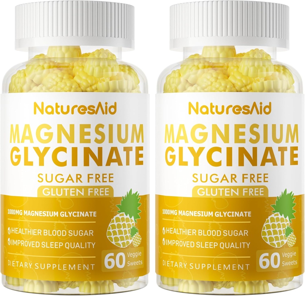 Magnesium Glycinate Gummies 1000mg - Sugar Free Magnesium Potassium Supplement with Vitamin D, B6, CoQ10 for Calm Mood & Sleep Support - 60 Pineapple Gummies -1 Pack 2