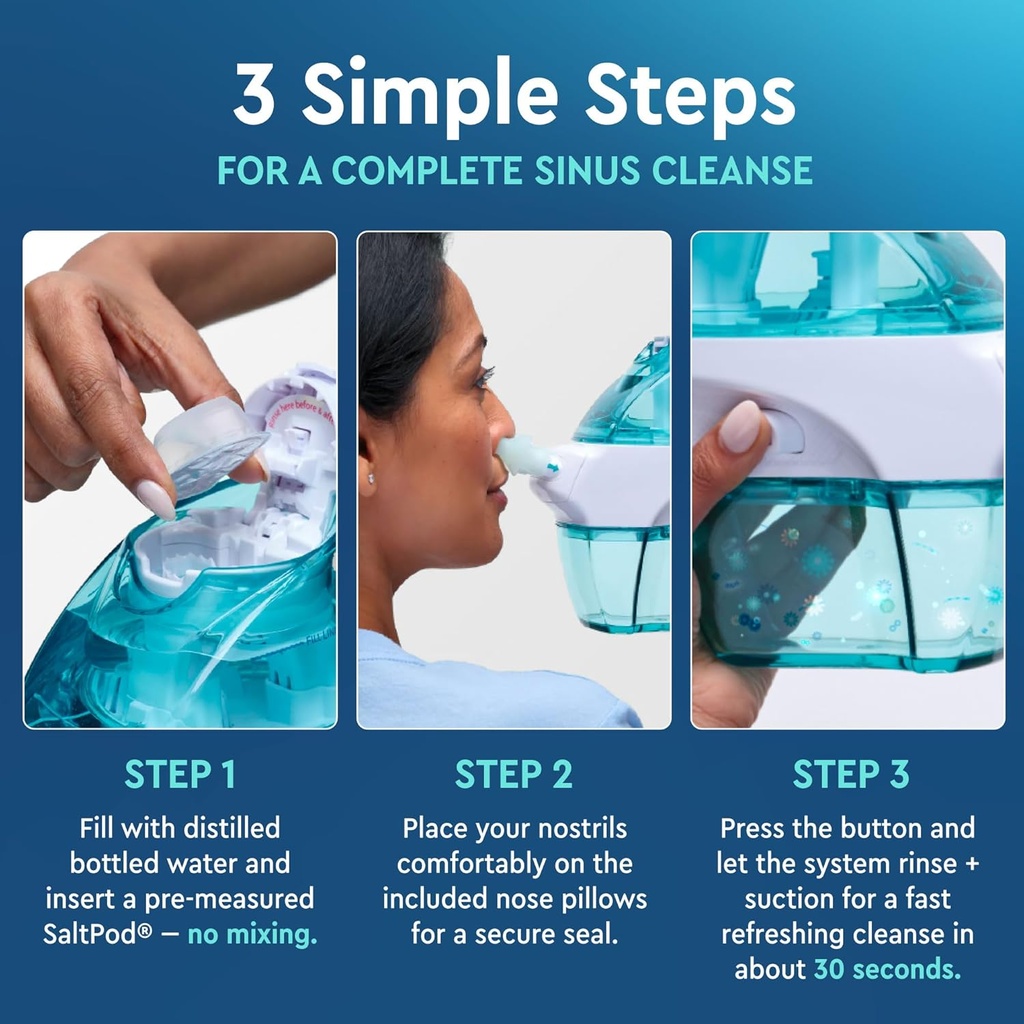 Navage Travel Bundle - Nasal Irrigation System - Saline Nasal Rinse Kit with 1 Nose Cleaner, 30 Salt Pods and Black Travel Bag 4