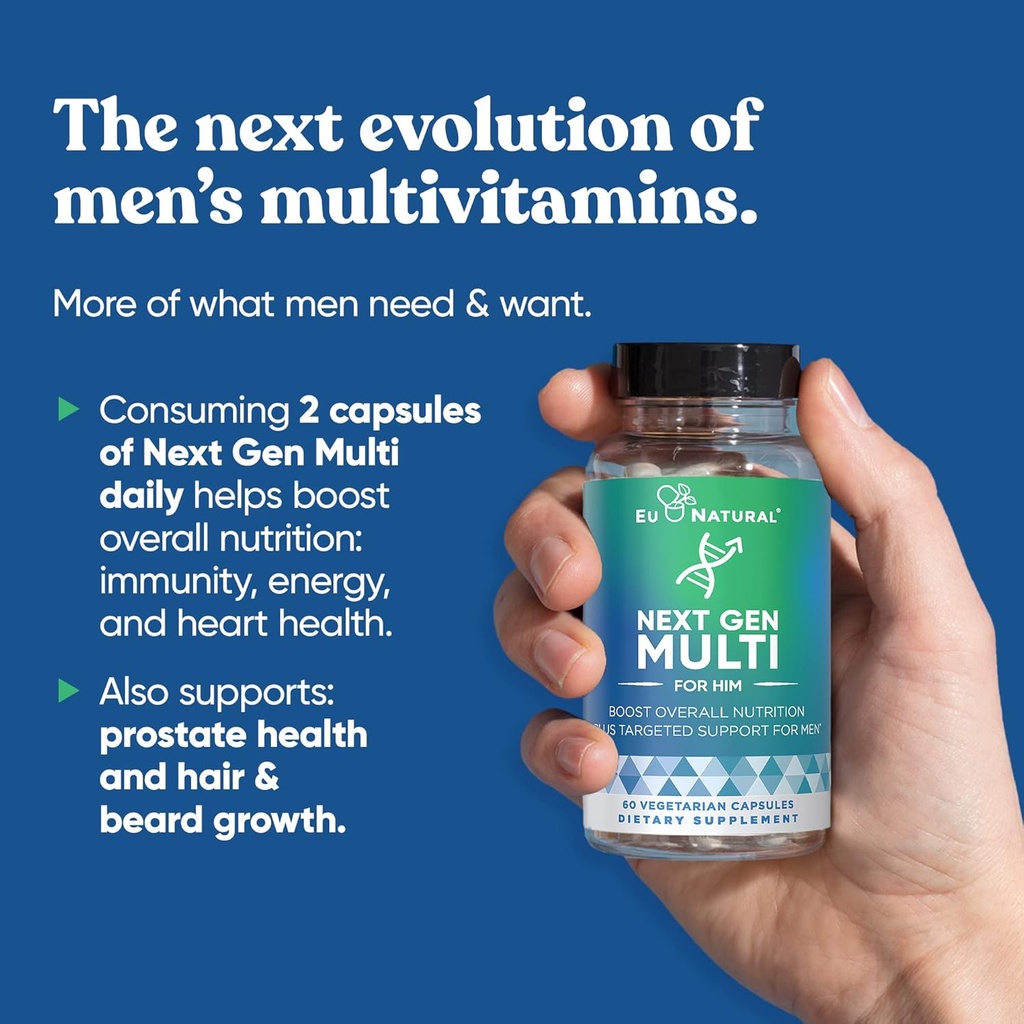 Next Gen Multi for Him Advanced Men’s Multivitamin Supplement – 26-in-1 Multiblend for Beard & Hair Growth, Men’s Reproductive Health, Metabolism, Heart, Skin, Prostate Support, More – 60 Veg Capsules 3