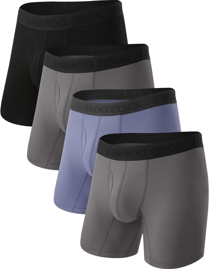 BAMBOO COOL Men's Ultra Breathable Underwear,No Riding Up Boxer Briefs with ComfortFlexible Waistband,Multipack 2