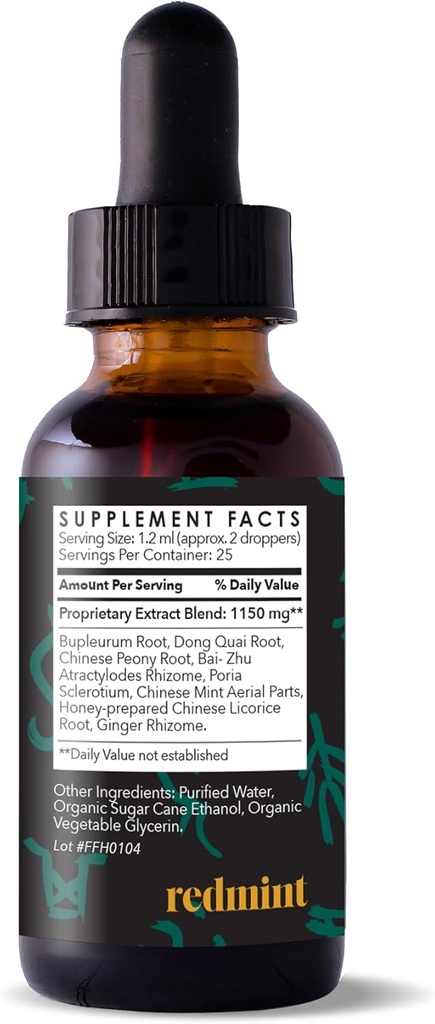 Redmint Relax & Chill Herbal Tincture | Natural Mood Support and Calmness Herbal Supplement for Women Wellness | Rooted in Ancient TCM Wisdom with Xiao Yao San to Promote Relaxation & Peace| 30 ml 3