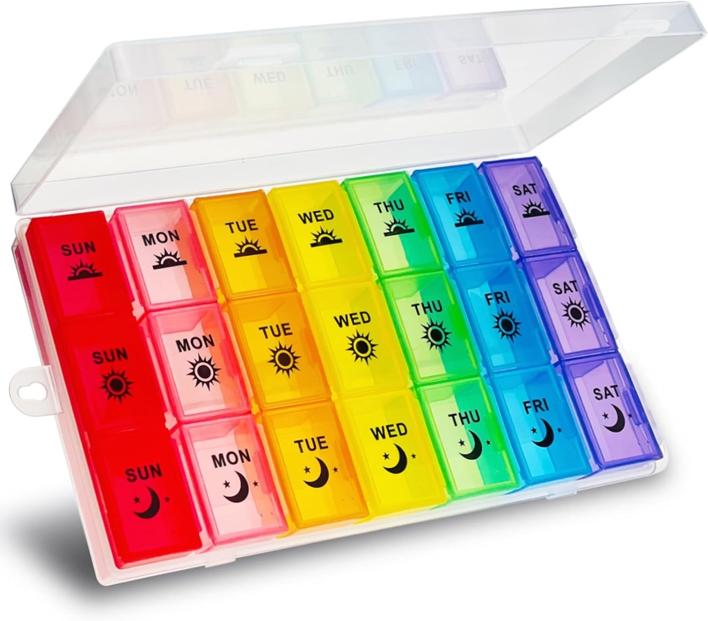 Weekly Pill Organizer 3 Times a Day, Large Pill Box 7 Day, Medicine Organizer Box, Pill Case Container, Daily Pill Organizer for Vitamins/Fish Oils. 2