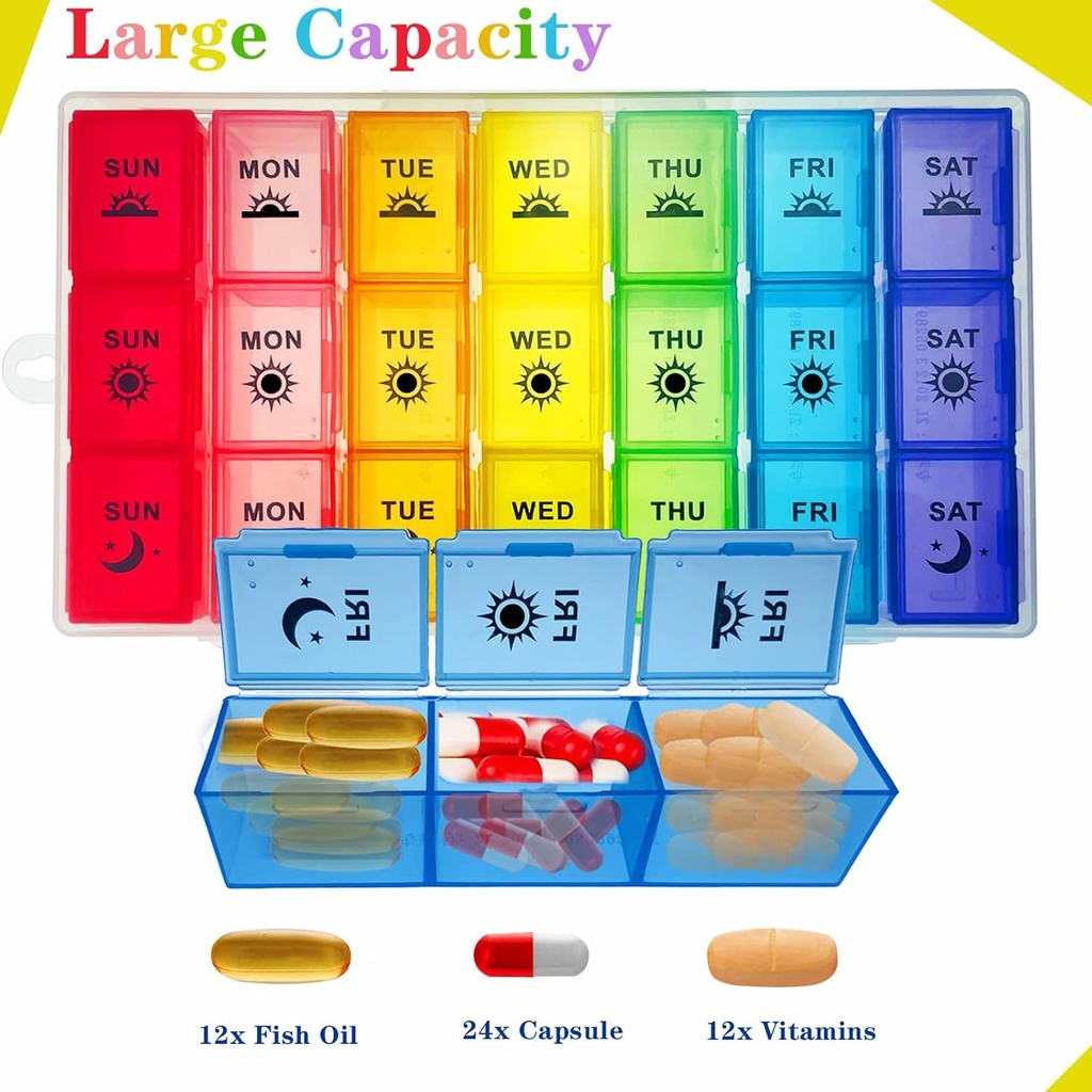 Weekly Pill Organizer 3 Times a Day, Large Pill Box 7 Day, Medicine Organizer Box, Pill Case Container, Daily Pill Organizer for Vitamins/Fish Oils. 5