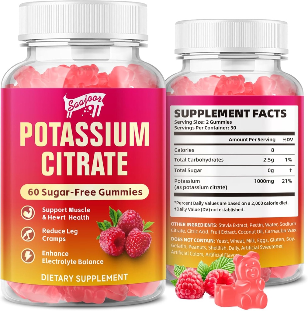 Potassium Citrate Gummies 1000mg, Potassium Supplement for Adults Women & Men, Support Leg Cramps & Muscle Health, 60 Count 2