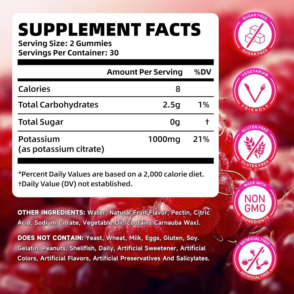 Potassium Citrate Gummies 1000mg, Potassium Supplement for Adults Women & Men, Support Leg Cramps & Muscle Health, 60 Count 3