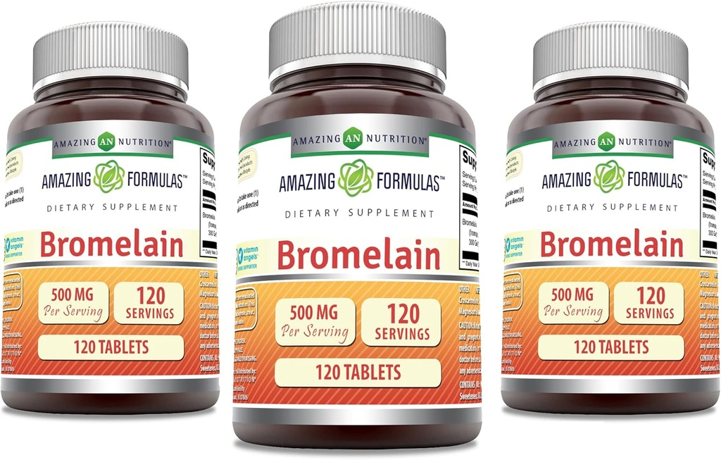 Amazing Formulas Bromelain 500 Mg Tablets Supplement | Non-GMO | Gluten Free | Made in USA (120 Count | 3 Pack) 2