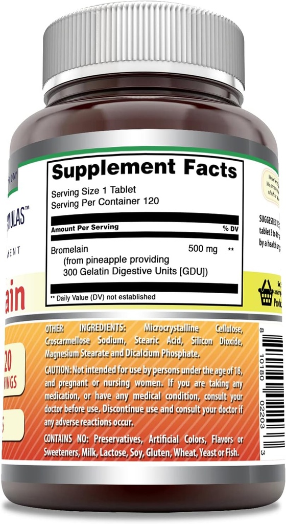 Amazing Formulas Bromelain 500 Mg Tablets Supplement | Non-GMO | Gluten Free | Made in USA (120 Count | 3 Pack) 4