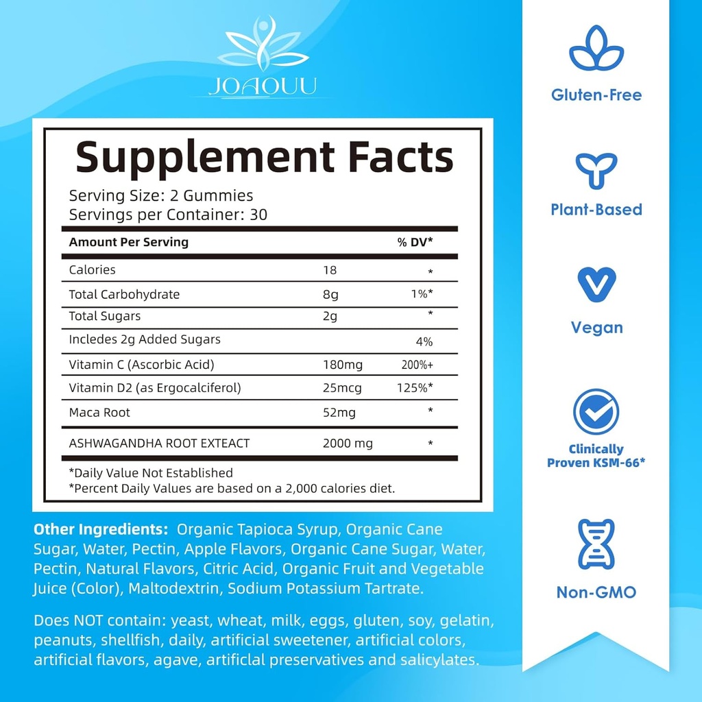 (60 Count) Ashwagandha Gummies KSM-66 - Mixed Berry, Vegan, Plant Based, Non-GMO, Gluten-Free & Gelatin Free Relax, Organic Ashwa Root Extract Supplement for Immune Support 4