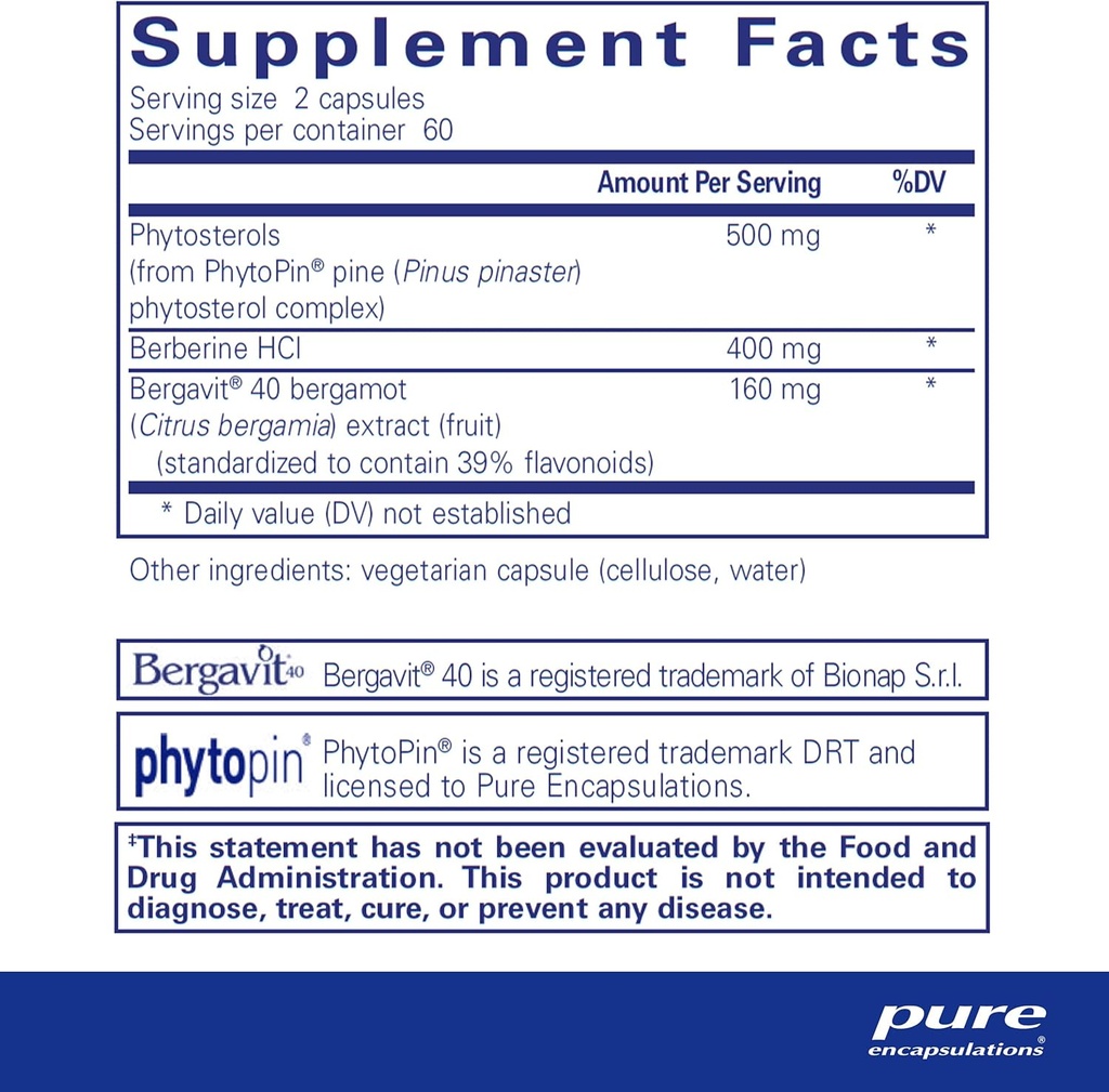 Pure Encapsulations CholestePure Plus II | Phytosterol, Berberine and Flavonoid-Rich Bergamot Extract to Support Healthy Lipid Metabolism and Cardiometabolic Health | 120 Capsules 3