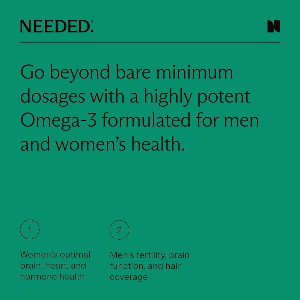 Needed. Prenatal Omega-3 - High Potency Dose of Sustainably Sourced Fish Oil, Lemon Zest Scented, 1000mg DHA, 1000mg EPA, Encased in a Gelatin-Free, Plant-Based Softgel Shell, 30-Day Supply 3