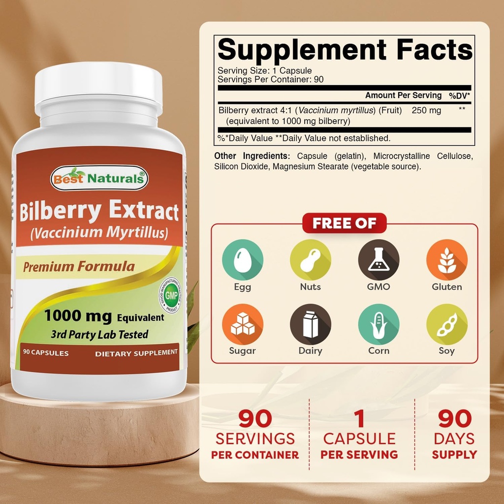 Best Naturals Bilberry 1000 Mg 90 Capsules (90 Count (Pack of 3)) 3