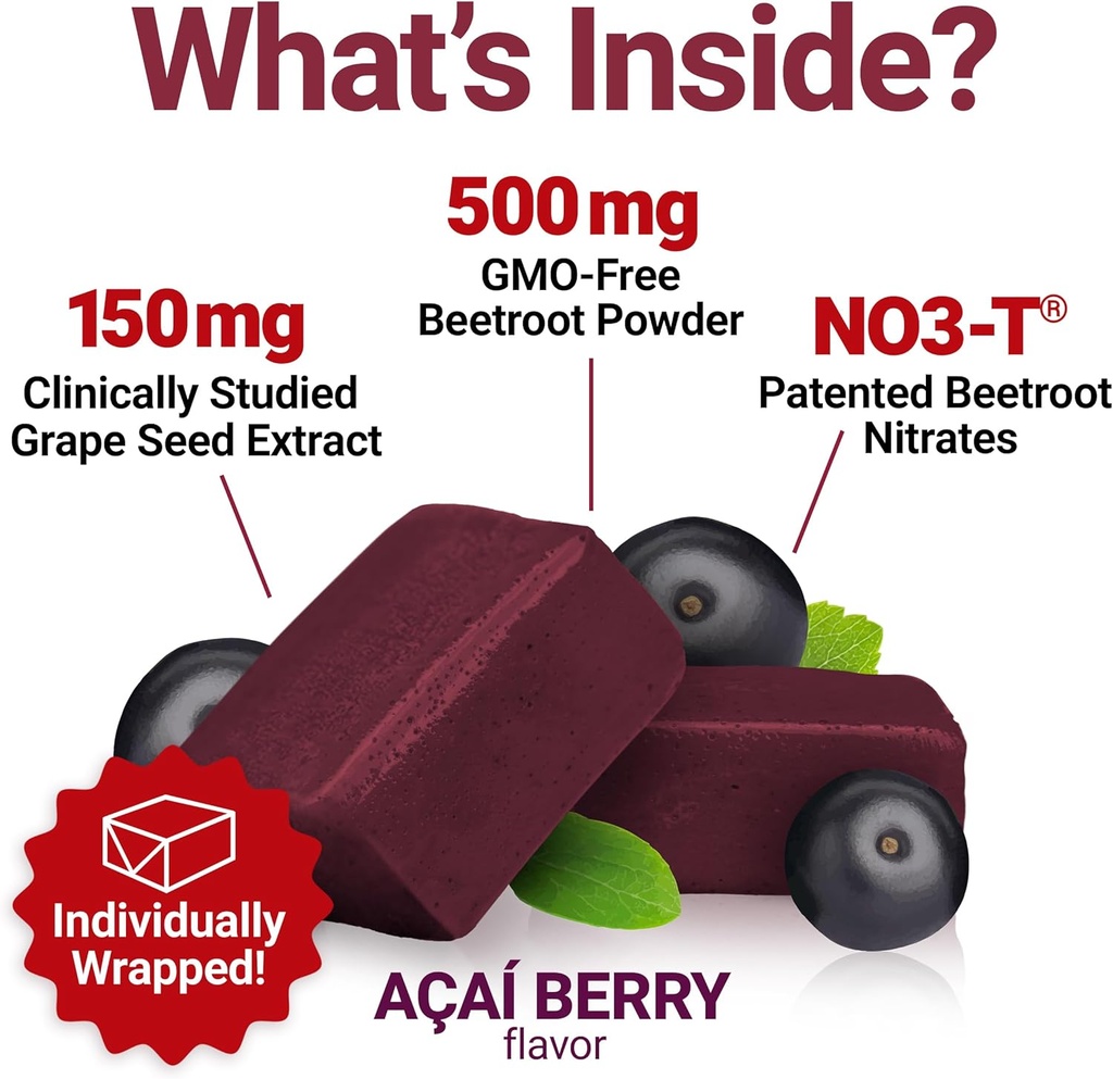 Force Factor Total Beets Blood Pressure Support Supplement with Beets Powder, Great-Tasting Chewables for Heart-Healthy Energy, and Increased Nitric Oxide, 180 Chews, 3-Pack 5
