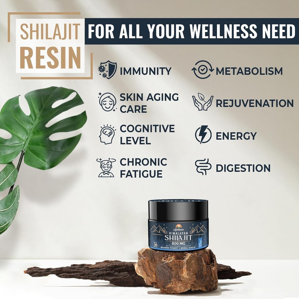 Ajoblanco 800 Mg Himalayan Shilajit Resin, Shilajit Pure Himalayan Organic, Shilajit Supplement with Purity, High Dosage & Potency for Energy, Strength & Immunity, Men & Women, 30 Grams 4