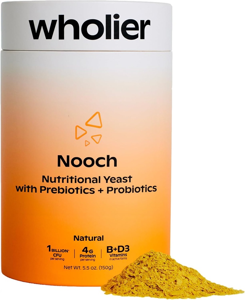 wholier Nutritional Yeast Flakes with Prebiotics & Probiotics for Gut Health. Methylcobalamin Vitamin B12 & Vitamin D3. Vegan Cheesy Seasoning. (5.3 oz.) (Natural) 2