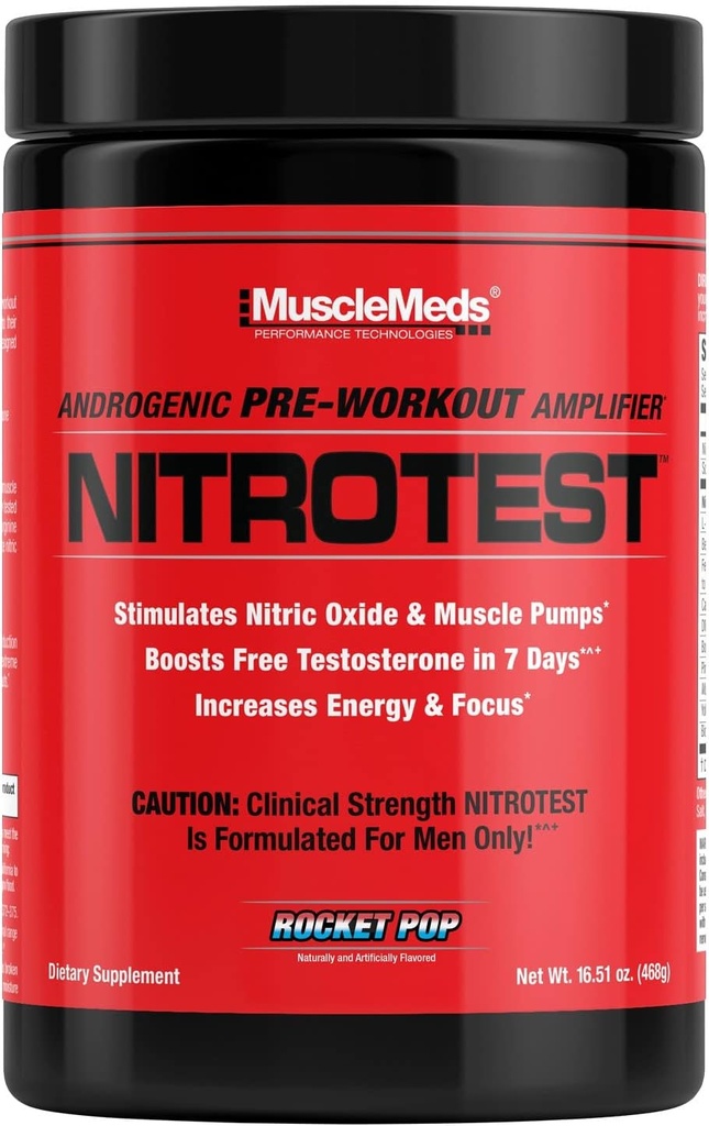 MuscleMeds Nitrotest Pre-Workout Supplement Drink, Boost Nitric Oxide, Testosterone, Rocket Pop, 30 Servings, 1.03 Pound, 1 Count 2